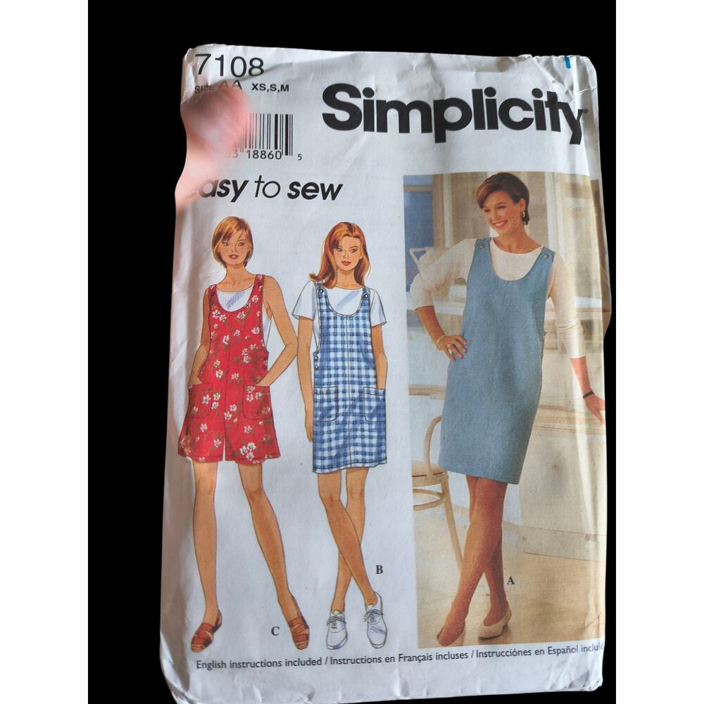 Simplicity 7108 Misses Jumper in 2 Lengths & Romper Pattern - Size XS & S, M